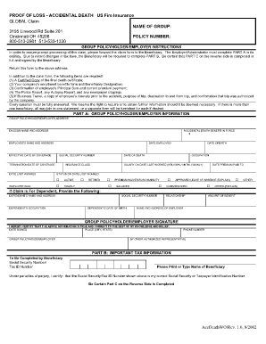 Proof of Loss - Accidental Death Claim Form