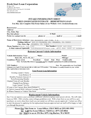 Redeem Current Vehicle Information Form