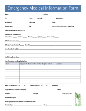 emergency information sheet for seniors