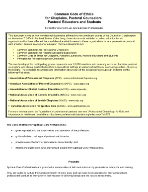 common code of ethics for chaplains pastoral counselors form
