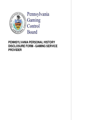 Pennsylvania Personal History Disclosure Form - Gaming Service Provider