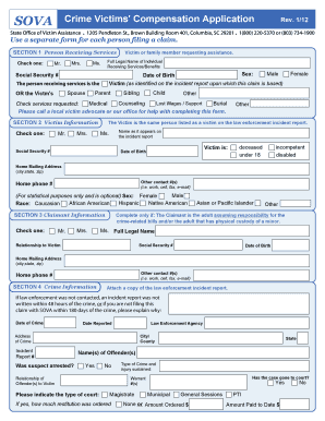 South Carolina Crime Victims' Compensation Application