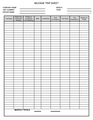 Trip Sheet Format - Fill Online, Printable, Fillable, Blank | pdfFiller