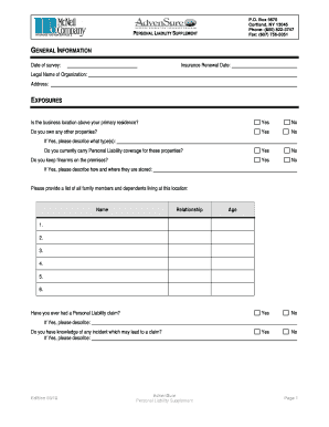 Personal Liability Supplement Form