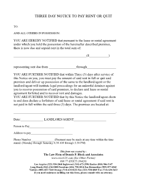 Three Day Notice to Pay Rent or Quit