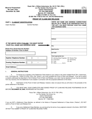 Proof of Claim and Release Form