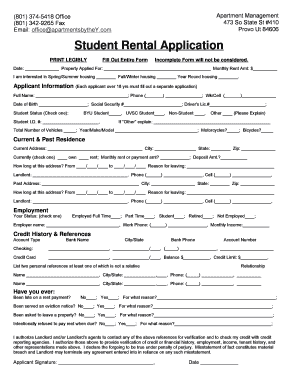 Student Rental Application