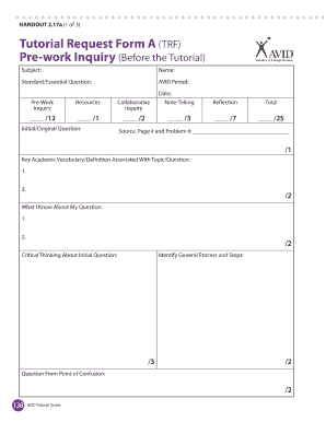 Tutorial Request Form A (TRF)