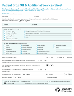Veterinary Patient Drop Off Form