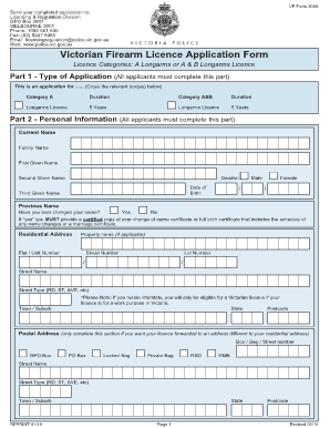 Victorian Firearm Licence Application Form