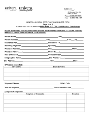 General Clinical Certification Request Form
