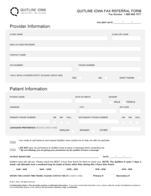 Quitline Iowa Fax Referral Form