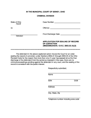 Application for Sealing of Record of Conviction
