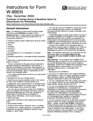 Form W-8BEN Certificate of Foreign Status
