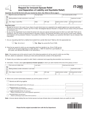 New York State Innocent Spouse Relief Form IT-285