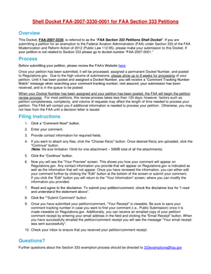 Shell Docket FAA-2007-3330-0001 for FAA Section 333 Petitions - faa