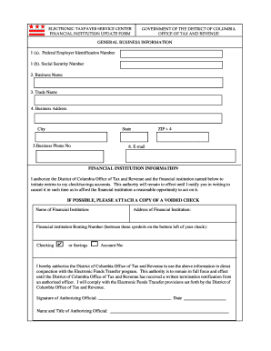 District of Columbia Financial Institution Update Form