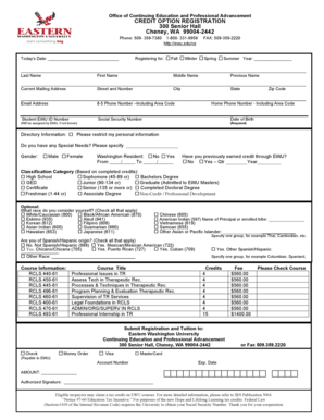 Eastern Washington University Credit Option Registration Form