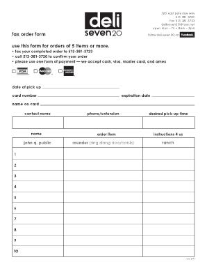 Deli Fax Order Form