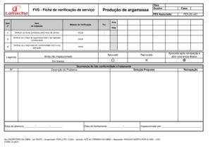 Ficha de verificação de serviço Produção de argamassa