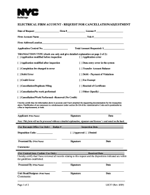 Electrical Firm Account Cancellation/Adjustment Request