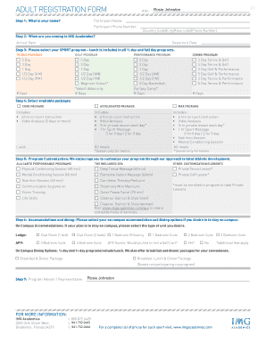 Adult Registration Form for IMG Academies