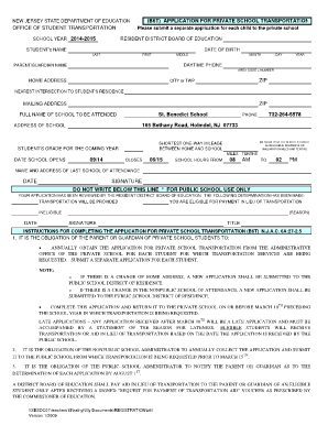 New Jersey Private School Transportation Application