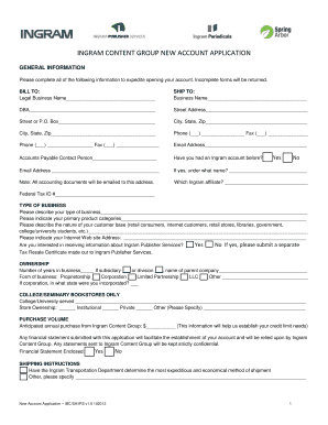 Ingram Content Group New Account Application