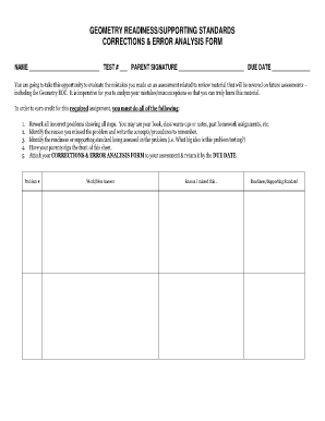 Geometry Readiness Error Analysis Form