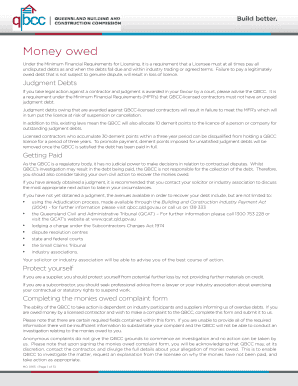 Queensland Money Owed Complaint Form
