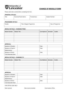 University of Leicester Module Change Form