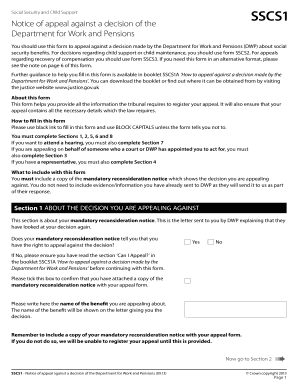 UK Social Security Appeal Form SSCS1