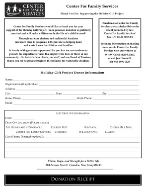 Holiday Gift Project Donation Form