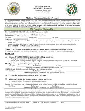 Hawaii Medical Marijuana Caregiver Change Form