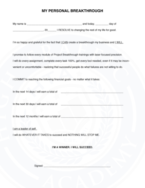 Personal Breakthrough Commitment Form