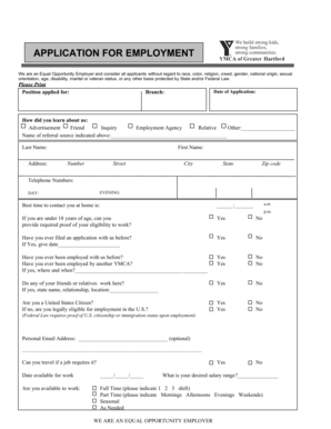YMCA Employment Application Form