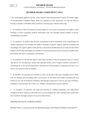 Pastoral Medical Association Member Share Agreement