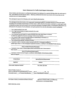 Florida Sworn Statement for Traffic Crash Report