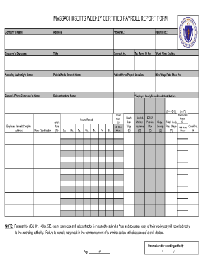 Massachusetts Weekly Certified Payroll Report Form