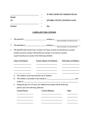 Complaint for Custody