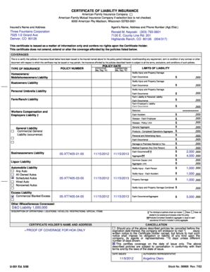 Certificate of Liability Insurance