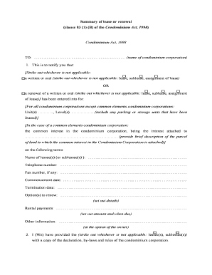 Condominium Lease or Renewal Notice