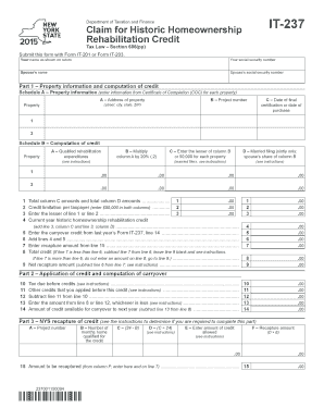 New York Historic Homeownership Rehabilitation Credit Form IT-237