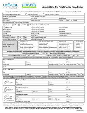 Provider Enrollment Application