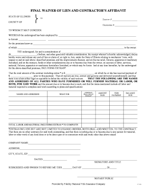Final Waiver of Lien and Contractor's Affidavit