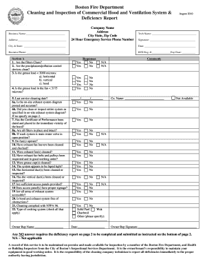 Boston Fire Department Commercial Hood Inspection Form