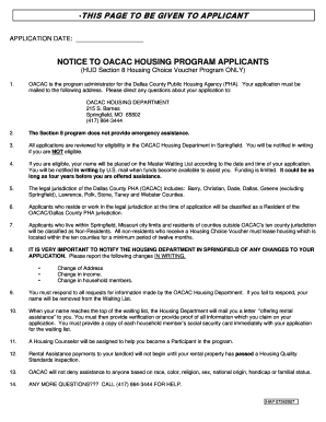 HUD Section 8 Housing Choice Voucher Program Application