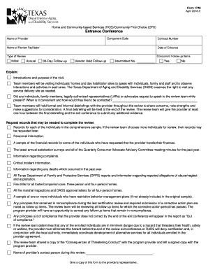Texas HCS/CFC Entrance Conference Form