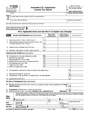 Form 1120X Amended U.S. Corporation Tax Return