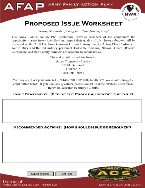 Army Family Action Plan Issue Worksheet